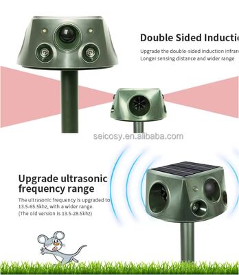 Repelente de animais de cordeiro ultrassônico solar para o pátio 6 modos Repelente com sensor de movimento e luz intermitente