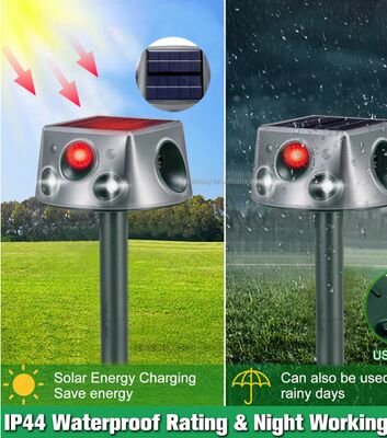 Repelente de animais de cordeiro ultrassônico solar para o pátio 6 modos Repelente com sensor de movimento e luz intermitente