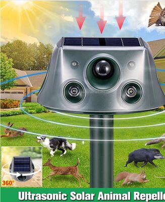 Repelente de animais de cordeiro ultrassônico solar para o pátio 6 modos Repelente com sensor de movimento e luz intermitente