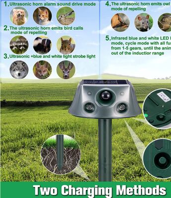 Repelente de animais de cordeiro ultrassônico solar para o pátio 6 modos Repelente com sensor de movimento e luz intermitente